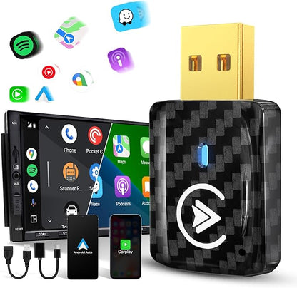 MSXTTLY 2in1 Wireless Carplay Adapter Android Auto Wireless Adapter, Mini USB Small Dongle Fast Auto Connect, Car Play Adapter for Apple iPhone iOS & Android 11+, OEM Wired Car Model 2017+(Black)