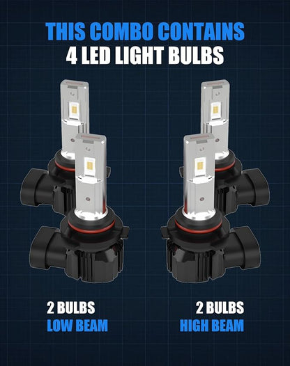 Bulb Combo for Honda Civic 2004-2015 High and Low Beam bulbs | for halogen 9005 9006 40W 30000Lm 6500K Fanless, plug and play as stock halogen bulbs, 4-Pack