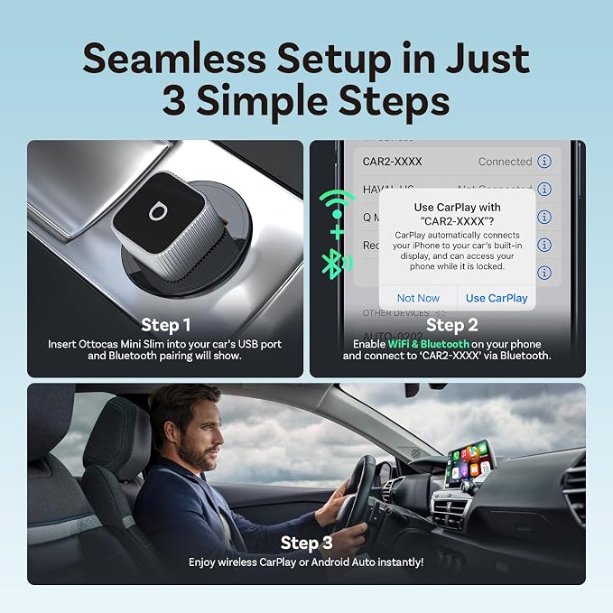 OTTOCAST 2026 Upgrade Mini Cube 3.0, 2-in-1 Wireless CarPlay & Android Auto Adapter, Plug & Play Dongle, Fast Auto-Reconnect, Dual-Band 5Ghz, for Cars with Wired CarPlay & Android Auto