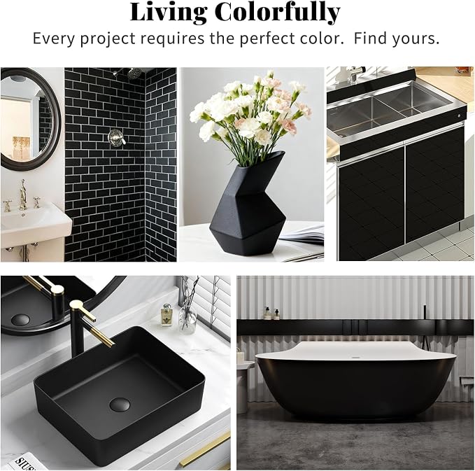 16Oz black bathtub and tiles for kitchen countertops, washbasins, bathtubs, flower POTS, bathroom walls, bathrooms, and glass Windows. Durable DIY paint, suitable for multiple surfaces such as ceramics, glass, metal, wood, etc. - Quick drying