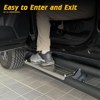 Running Boards Compatible with Ford Ranger 2019-2025 Super Crew Cab 4 Full Size Doors Stainless Steel Paintable Side Steps Fit for Ranger Non-Slip Rails Step Nerf Bar Truck Pickup Rock Sliders