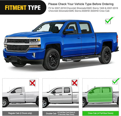 Nilight Running Boards for 2007-2018 Chevy Silverado/GMC Sierra 1500 Crew Cab 2007-2019 Chevy Silverado/GMC Sierra 2500HD 3500HD 6 Inch Slip-Proof Stainless Steel Side Step Nerf Bars