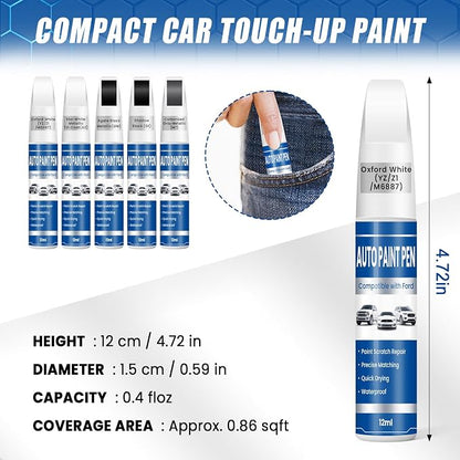Touch Up Paint for Cars Oxford White (YZ/Z1/M6887), Compatible with Ford F-150/Explorer/Escape, 2-in-1 Car Scratch Repair Pen, Long-Lasting, Quick Dry, Color Accurate