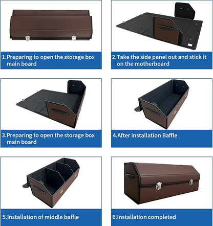 Car Trunk Organizer with Lid,Foldable Faux Leather Cargo Storage Box,3 Compartments,Collapsible Multi-Functional Organizer for SUV,Sedan and Vehicle Trunk