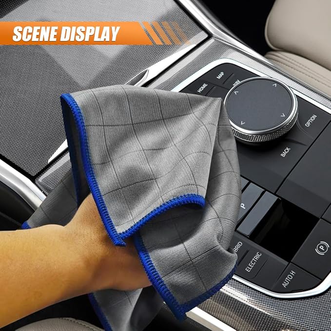 Car Carbon Microfiber Towels, 12" x 12" No Lint No Streak Cleaning Towel, Reusable Soft Car Wash Cloth, Universal Auto Polishing Detailing Rag for Glass Window Mirror(Blue)