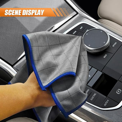 Car Carbon Microfiber Towels, 12" x 12" No Lint No Streak Cleaning Towel, Reusable Soft Car Wash Cloth, Universal Auto Polishing Detailing Rag for Glass Window Mirror(Blue)