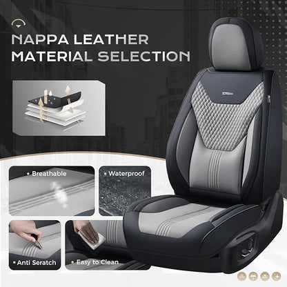 Coverado Car Seat Covers with Lumbar Support, Front Covers for Cars, Universal Automotive Seat Cover, Waterproof, Leather Car Seat Cushion, Interior Seat Protectors for Most Cars