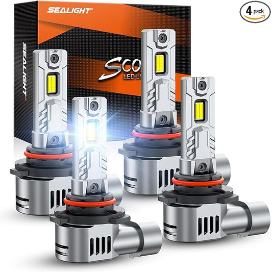 SEALIGHT 9005/HB3 9006/HB4 LED Fog Light Bulb,800% Ultra Bright,6500K Pure White with Cooling Fan, Headlight Eyebrows, Pack of 4