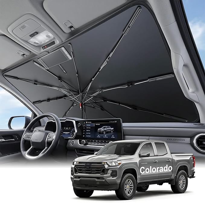 Windshield Sun Shade Umbrella for Chevrolet Colorado [Precision Custom Fit, Superior UV & Heat Block] Cooling Tech Fabric, Durable Foldable, Fits 2004-2012, 2015-2026