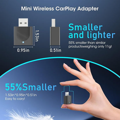 Wireless Carplay Adapter for iPhone, Convert Wired to Apple Carplay Wireless Adapter, Mini Size with Bluetooth 5.3 WiFi 5.8 GHz, Plug and Play, Connection Stable No Delay