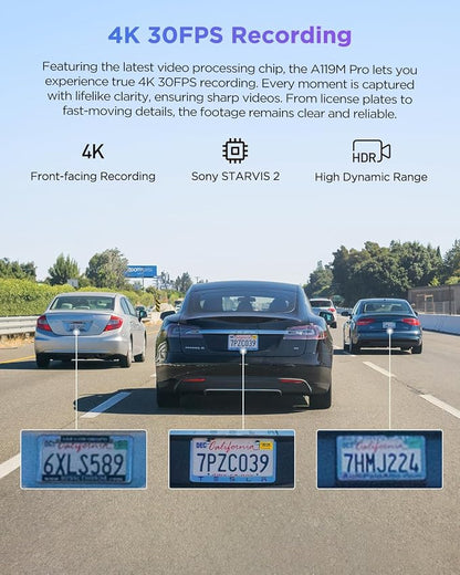 VIOFO A119M Pro 4K HDR MINI Dash Cam, STARVIS 2 IMX678 Sensor, Front Dash Camera for Cars, Wi-Fi 6, Quad-Mode GPS, Voice Control, Night Vision 2.0, 24H Parking Mode, Supercapacitor