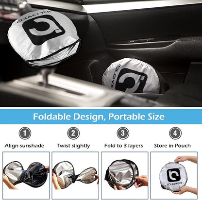 IC ICLOVER Car Windshield Sunshade with Pet Design, Cute Cartoon Design Front Auto Car Windshield Sun Shade Folding Silvering Sun Visor - UV Coating for UV Ray Deflector (Dog & Cat) -Large