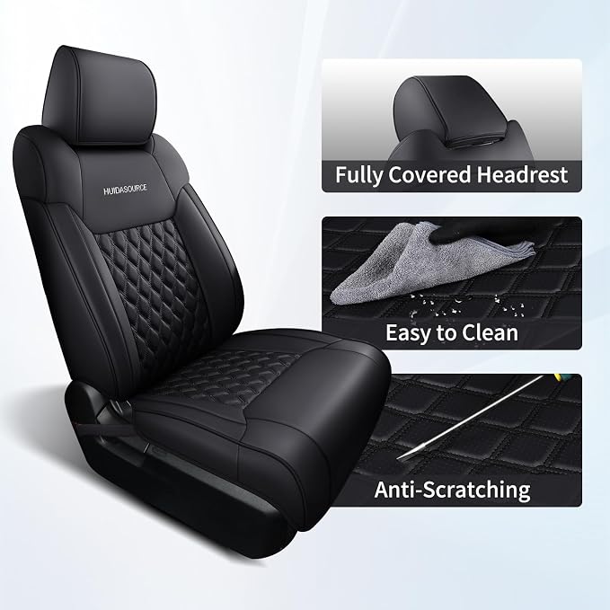 Huidasource Dodge Ram Seat Covers Full Set, Full Coverage Waterproof Leather Truck Seat Cushion Protector Custom Fit for 2009-2018 Ram 1500, 2010-2025 2500/3500 Crew Mega Cab(Full Set/Black)