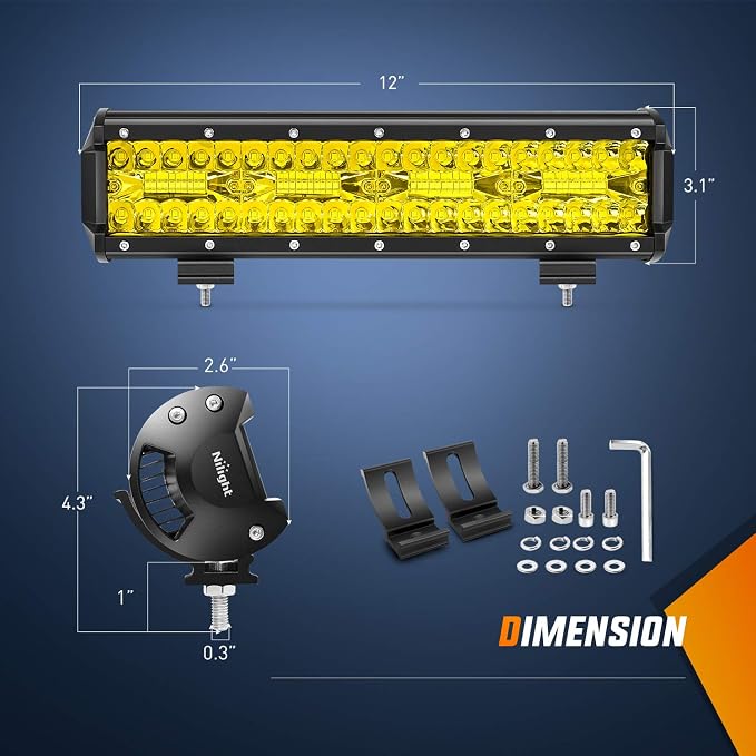 Nilight - 18033C-A 12 Inch 240W Amber Lights Triple Row Spot & Flood Combo 30000LM Bar Driving Boat Led Off Road Lights for Trucks, 2 Years Warranty