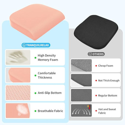 TranquilRelax 2XL Seat Cushion, Memory Foam Cushion for Long Sitting Hours on Office Chair, Car Seat, Non-Slip Chair Pad for Sciatica, Coccyx, Tailbone Pain Relief & Post-Surgery Recovery (Pink)