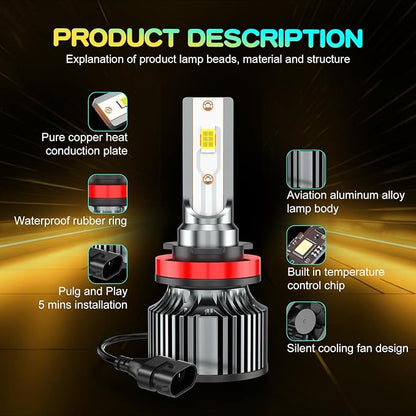 Compatible for Toyota Tacoma High Low Beam 2016 2017 2018 2019 2020 2021 2022 2023, 6500K White Powersports Light Bulbs, Plug and Play, for Off-Road Use, Pack of 4
