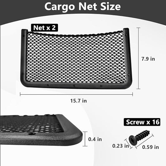 2 PCS Car Net Pocket, ABS Plastic Frame Cargo Net Storage Car Pockets Phone Net, Cars Mesh Nets Pockets with Screws for Auto, RV, Boat, and Camper Storage Nets (15.7 x 7.9 Inch)