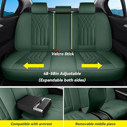 Green Car Seat Covers Full Set, Full Coverage Luxury Leather Green Seat Covers for Front and Rear Car Seats Waterproof Anti-Slip Cover Set Universal Fit for Most 5-Seater Cars SUVs