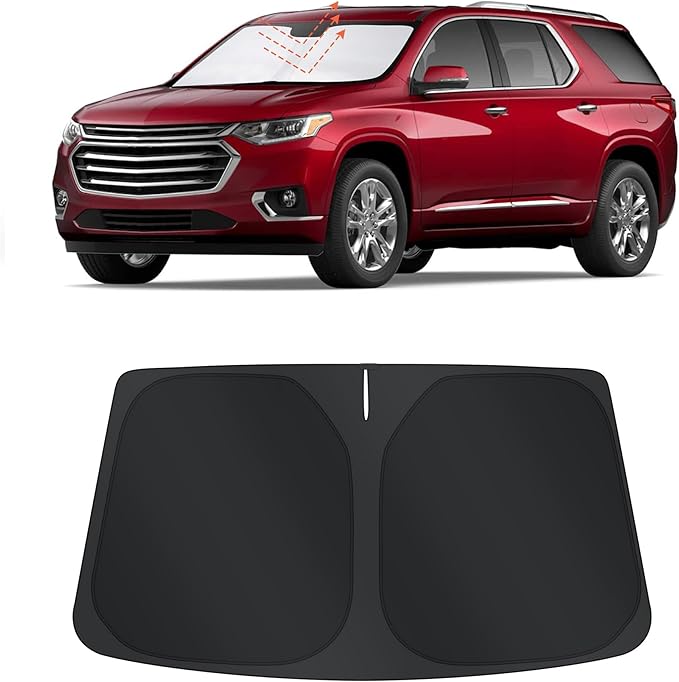 TINGLU Sun Shade for Chevrolet/Chevy Traverse 2018-2023 Accessories Windshield Sun Shade Window Shade UV Rays Protection Sun Visor Cover with Steering Wheel Sunshade Storage Bag
