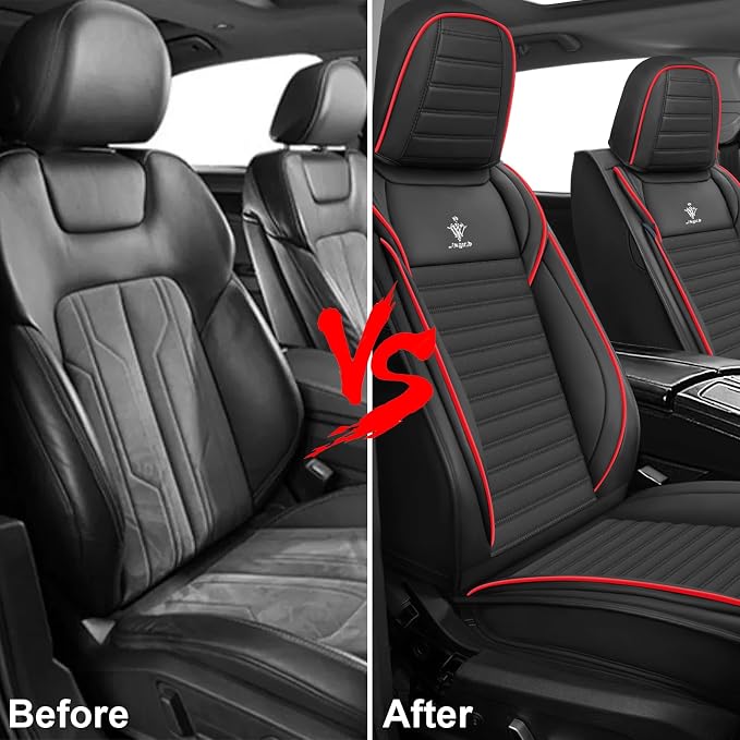Seat Covers Full Set Fit for Nissan Rogue 2015-2026, Breathable and Comfortable Leather Car Seat Cover, Standard Waterproof Cushion Cover Auto Interior Accessories (Black Red)