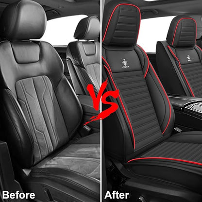 Seat Covers Full Set Fit for Nissan Rogue 2015-2026, Breathable and Comfortable Leather Car Seat Cover, Standard Waterproof Cushion Cover Auto Interior Accessories (Black Red)