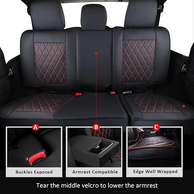 MIROZO Tacoma Seat Covers Full Set,Leather Truck Seat Covers Breathable Car Seat Covers Fits for 2005-2015 Toyota Tacoma Crew Cab,Black and Red
