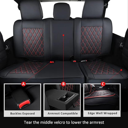 MIROZO Tacoma Seat Covers Full Set,Leather Truck Seat Covers Breathable Car Seat Covers Fits for 2005-2015 Toyota Tacoma Crew Cab,Black and Red