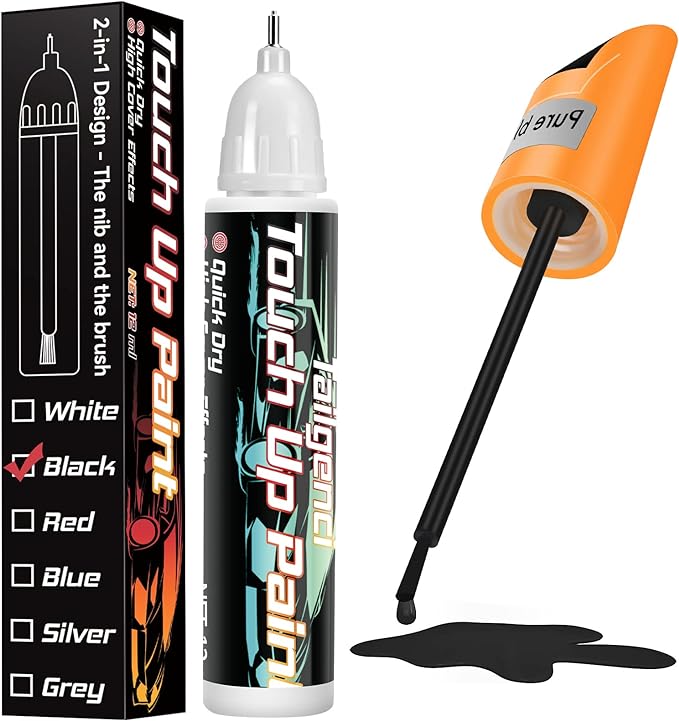 Black Touch Up Paint for Cars, 2-in-1 Car Scratch Repair Pen, 0.68 fl oz | Color-accurate for most black finishes, precise 2-in-1 control, quick-dry, resists water and UV, helps prevent rust