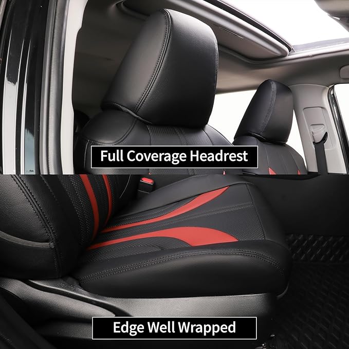 EKR Rav4 Seat Covers Custom Fit for Toyota Rav4 (Hybrid) Woodland/Limited 2026, Leather Car Seat Cover Full Set for SUV,Faux Leather(Black +Burgundy)
