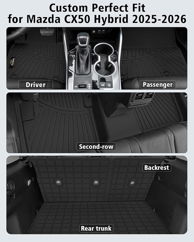 Floor Mats for Mazda CX-50 Hybrid 2025-2026 & Cargo Liners & Backrest Mat All Weather TPE Rubber Trunk Mat Back Seat Protector Full Set for CX50 2025 Plug-in Hybrid Accessories, Black