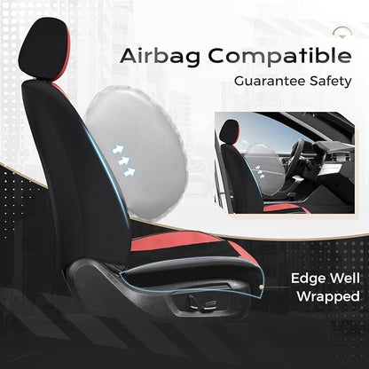 Coverado Seat Cover, Car Seat Cover Front Seats, 3D Air Mesh Breathable Seat Protectors Sports Carbon Fiber Design Airbag Compatible Comfort Universal for Most Cars, Van,Trucks, SUV, Black&Wine