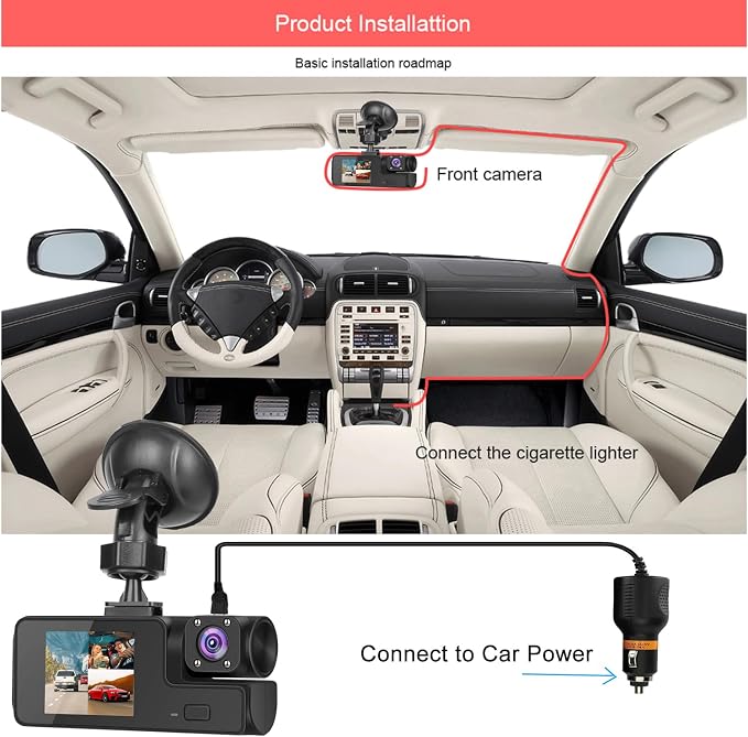 WiFi 1080P 3 Channel Dash Camera for Car Front and Inside Dashcam Car Security Video Recorder,170°Wide Angle Vehicle Cam,WDR,G-Sensor,Loop Recording,Night Vision (WiFi 3Channel Dash Cam With 32G Card)