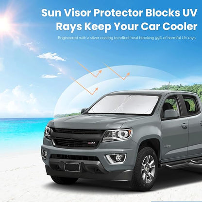 for Chevy Colorado 2026 Windshield Sun Shade Sunshade- for Chevrolet Colorado 2015-2023 2024 2025 Truck Accessories Windshield Cover 210T Reflective Front Window Protector Blocks UV Car Sun Visor
