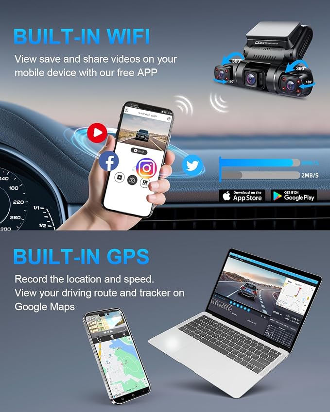 PRUVEEO 360° 4 Channel Dash Cam Front and Rear Inside Left Right, Dash Camera for Cars, Built-in GPS WiFi Night Vision, 24/7 Recording Parking Mode Monitor, 128G Card Included