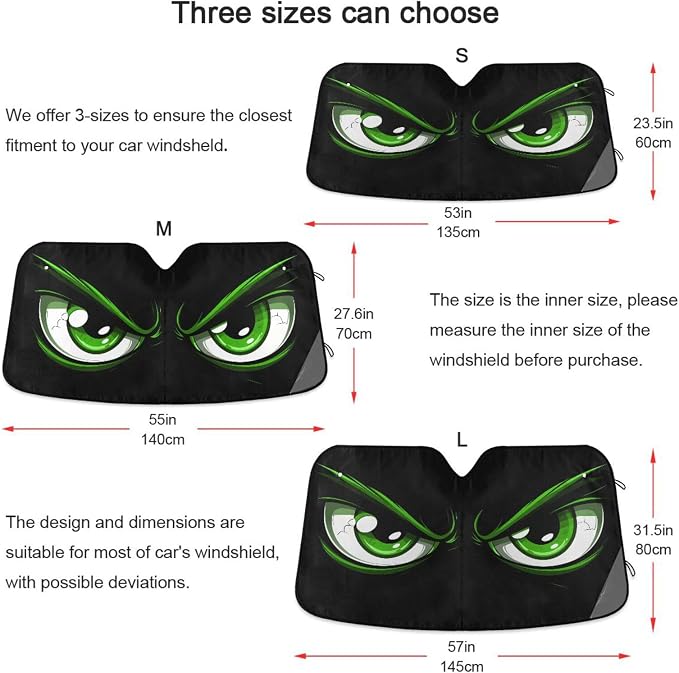 Evil Green Eyes Windshield Sun Shade for Car Auto SUV Truck Foldable Front Window Sunshade Sun Visor Protector Block UV Rays Reflect Heat, 55" x 28"