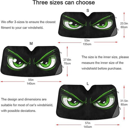 Evil Green Eyes Windshield Sun Shade for Car Auto SUV Truck Foldable Front Window Sunshade Sun Visor Protector Block UV Rays Reflect Heat, 55" x 28"