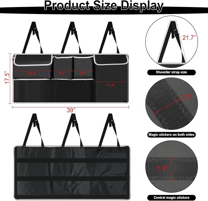 UYYE Trunk Hanging Organizer, Backseat Bag, Car Interior Accessories with 4 Pockets & 2 Mesh Pouches for Groceries, Will Provide More Storage Trunk Space for SUV, Jeep, MPVs
