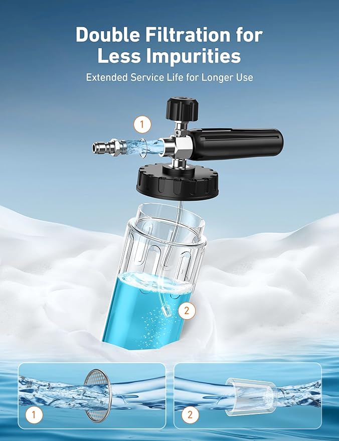 AstroAI Foam Cannon for Pressure Washer, Wide Neck Car Wash Foam Sprayer with 1/4" Quick Connect Plug, Adjustable Nozzle Dense Foam, Detailing Accessories for Cars, Bikes & Home Cleaning, 1 Liter