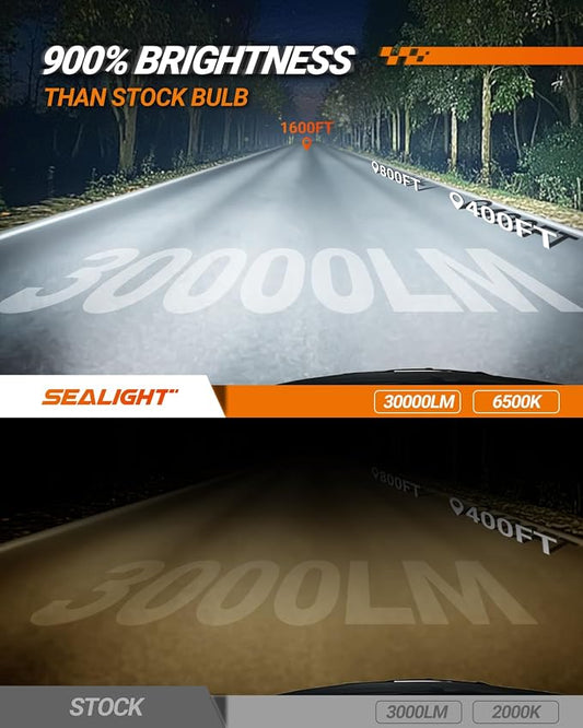 SEALIGHT High Power 9005 9006 led Bulbs Cambo 60000LM 9005/hb3 9006/HB4 Bulbs,Prolong Lifespan IP68 60000Hrs Canbus Ready 1:1 Size Quick Installation, Pack of 4