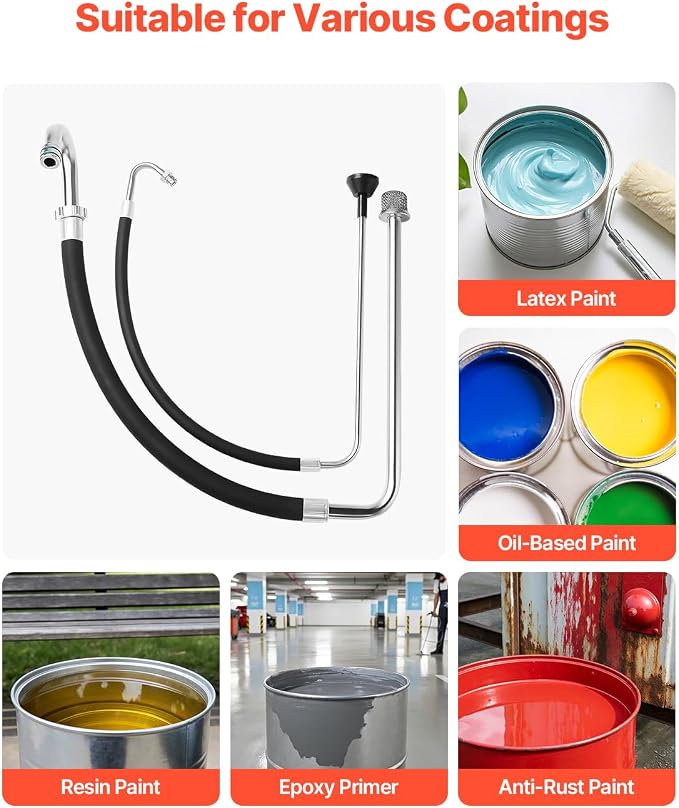 VEVOR Suction Hose Tube and Reflux Line Sets, Aluminum Alloy an Rubber Suction Hose and Reflux Line Set, Paint Sprayers Tool Part, Compatible with Multiple Airless Spraying/Line Painting Machine