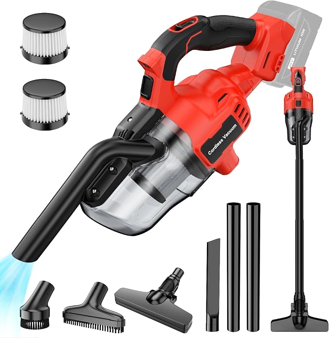 Cordless Vacuum Compatible with Milwaukee M18 Battery, Handheld Vacuum Cleaner for Home Pet Hair Car, 5-in-1 Portable Shop Vac with 2 Washable HEPA Filter, 4 Multi Nozzle (Battery Not Includ)