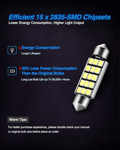 Marsauto 578 LED Bulbs Extremely Bright 400LM 2835 Chipsets for LED Interior Dome Map Door Lights Bulbs 211-2 212-2 569 6411 6451 41mm 42mm 1.65inch 6500K White RV Exterior Lighting (Pack of 4)