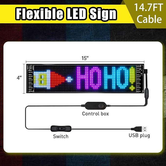 Programmable LED Car Sign | Message Scrolling LED Display for Indoor | Bluetooth APP | Custom Editor Animations/Text/Graffiti