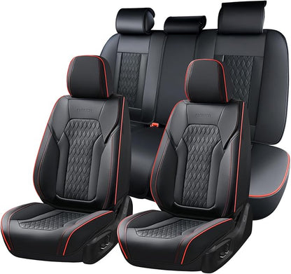 FLORICH Seat Covers, Car Seat Covers Full Set, Luxury Nappa Leather Seat Covers, Breathable and Waterproof Car Seat Protector 5 Seat, Automotive Seat Covers Universal Fit for Most Cars-BlackRedline