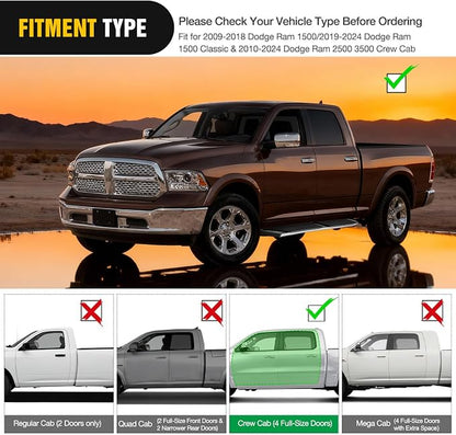 Nilight Running Boards for Dodge Ram 2009-2018 1500 Crew Cab 2019-2024 1500 Classic 2010-2024 2500 3500 6 Inch Slip-Proof Stainless Steel Side Step Nerf Bars
