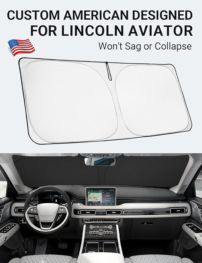 Proadsy Windshield Sun Shade for Lincoln Aviator 2020-2025 2026 4-Layer Foldable Front Sunshade Protector Sun Visor Blocks UV Rays Keep Car Cooler