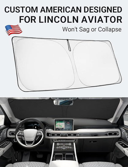Proadsy Windshield Sun Shade for Lincoln Aviator 2020-2025 2026 4-Layer Foldable Front Sunshade Protector Sun Visor Blocks UV Rays Keep Car Cooler