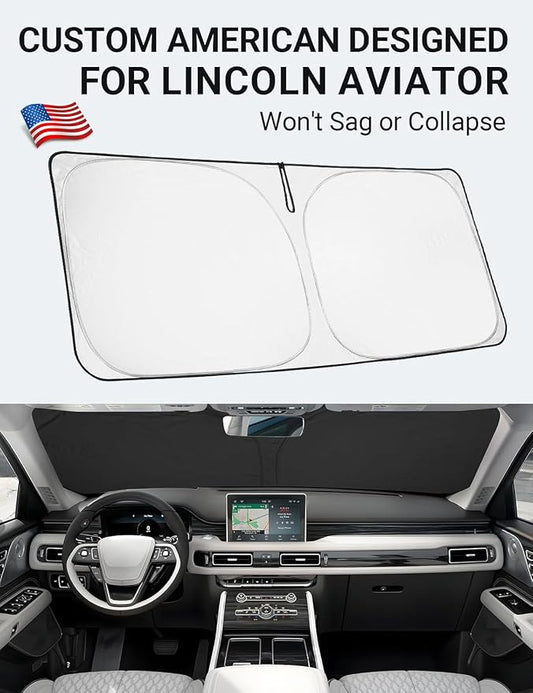 Proadsy Windshield Sun Shade for Lincoln Aviator 2020-2025 2026 4-Layer Foldable Front Sunshade Protector Sun Visor Blocks UV Rays Keep Car Cooler