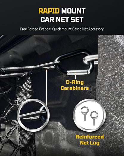 AUTOWN Truck Bed Cargo Net, Envelope Style Bed Netting for 2005-2025 Toyota Tacoma, Pickup Truck Bed Organizer with Upgraded 5mm Bungee & Integrated Storage Bag & Eyebolts & Carabiners