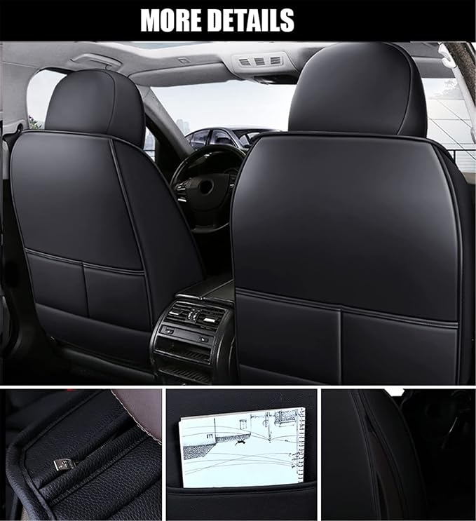 Car Seat Covers Front Seats, Super Luxurious Heavy Universal Duty Waterproof Leather Automotive Vehicle Cover for Cars SUV Pick-up Truck, Non-Slip Seat Black White Car Accessories (2 PCS Front/White)